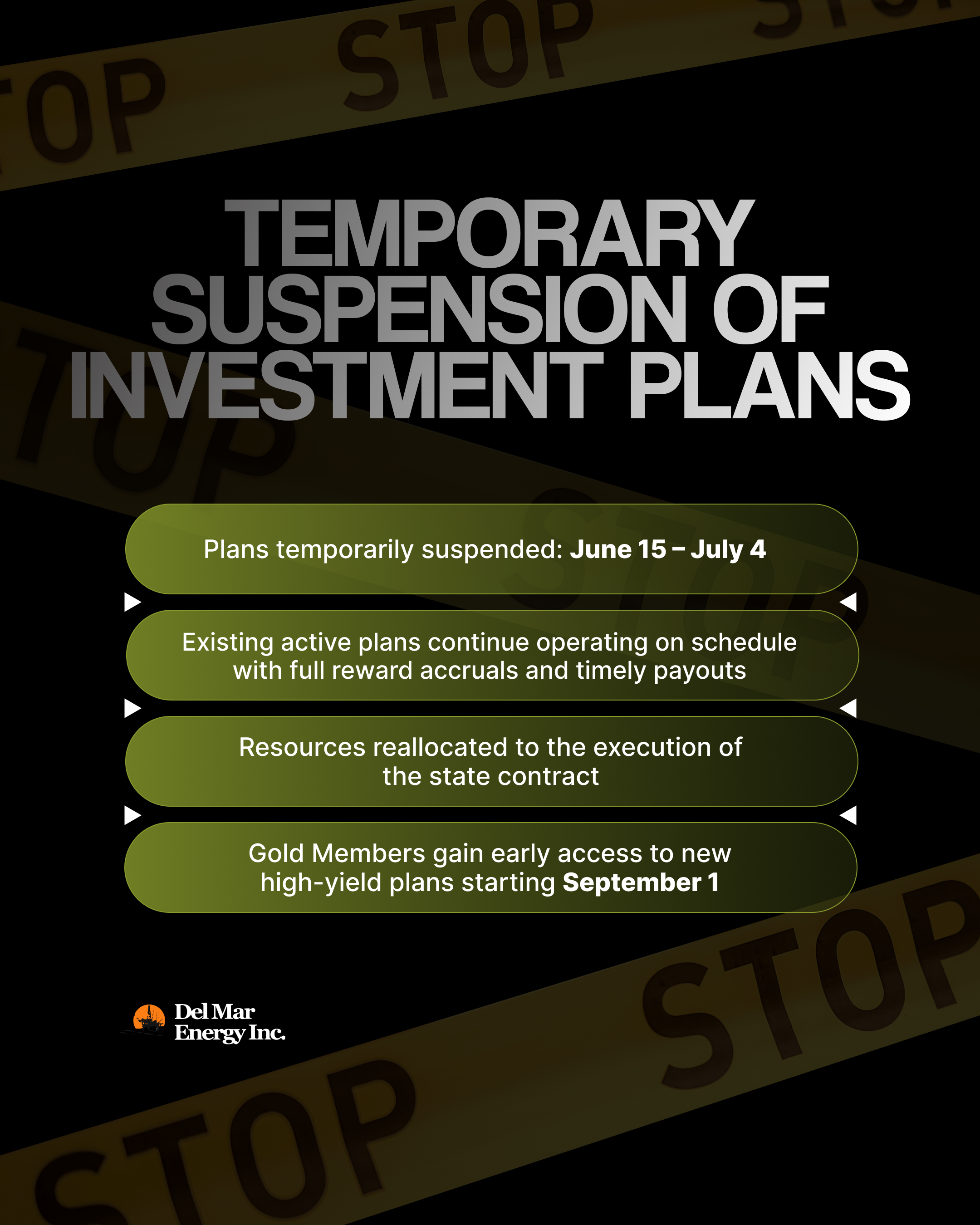 TEMPORARY SUSPENSION OF INVESTMENT PLANS