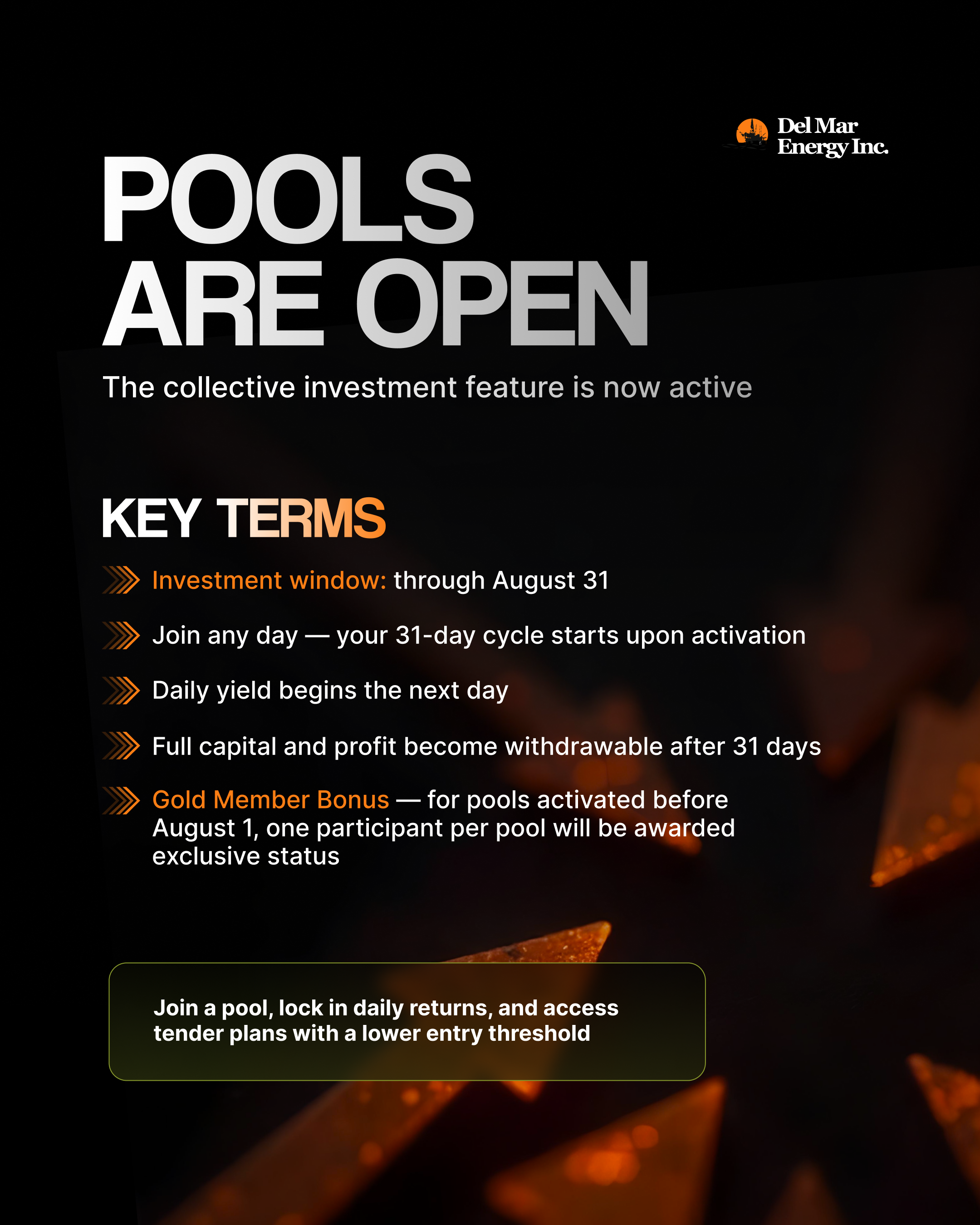 INVESTMENT POOLS NOW OPEN